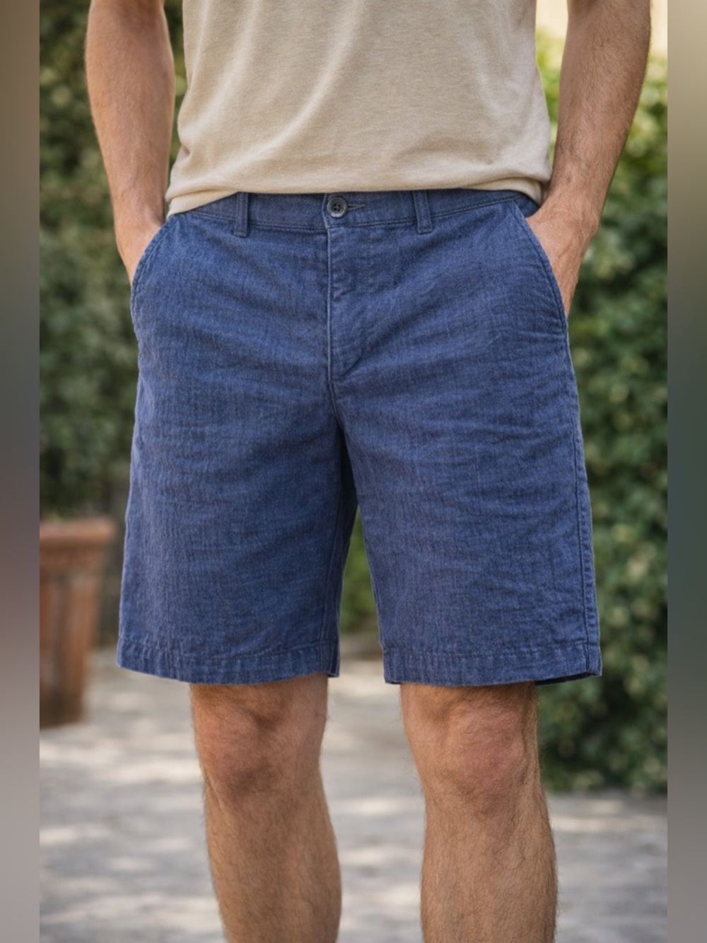 Marc Anthony Navy Blue flat front textured casual shorts